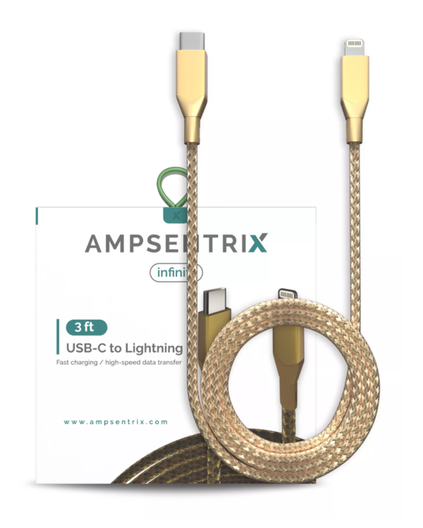 Best quality 3' Non-MFI Lightning to USB Type C Cable (AmpSentrix) (Infinity) (Gold)