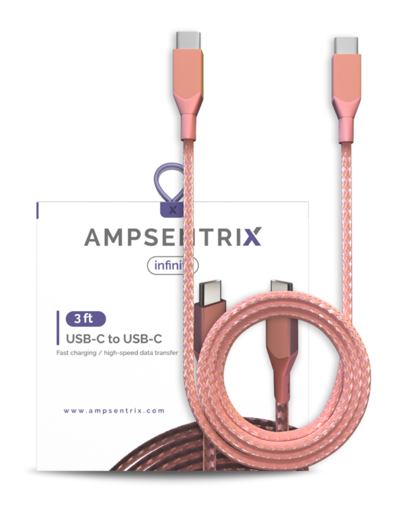 3 FT USB Type C to USB Type C Cable (AmpSentrix) (Infinity) (Pink).