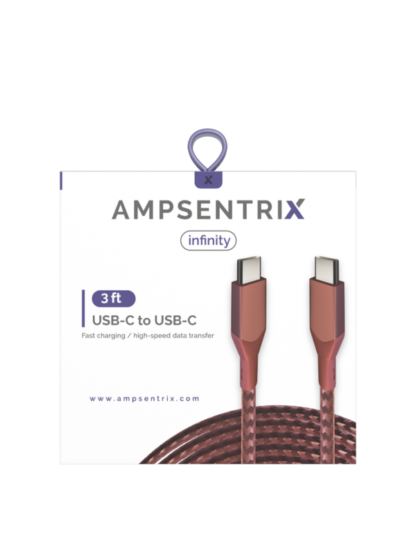 3 FT USB Type C to USB Type C Cable (AmpSentrix) (Infinity) (Pink). - Image 2