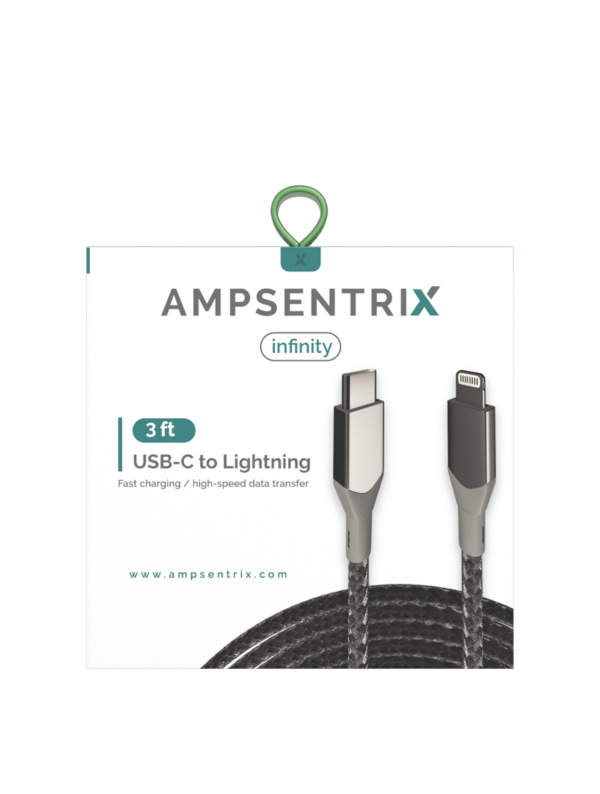 3 FT NON-MFI LIGHTNING TO USB TYPE C CABLE (AMPSENTRIX) (MATRIX) (BLACK) - Image 5
