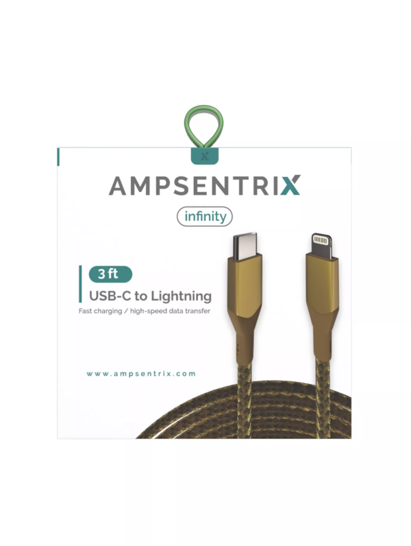Best quality 3' Non-MFI Lightning to USB Type C Cable (AmpSentrix) (Infinity) (Gold) - Image 3