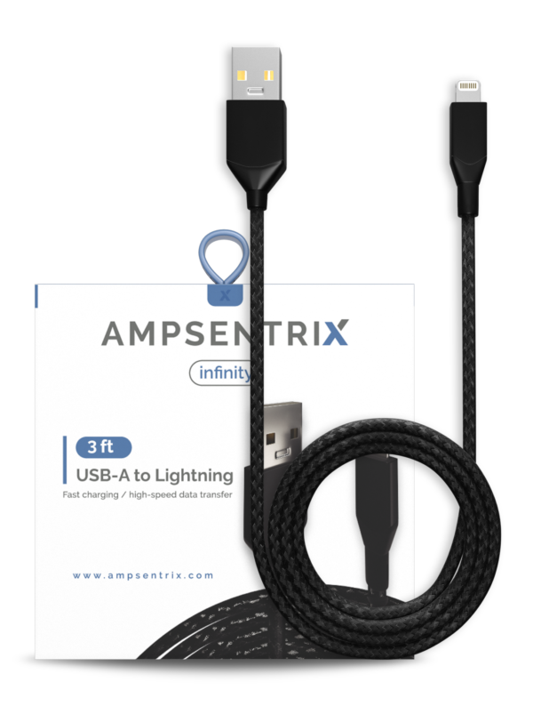 Best quality 3 ft Non-MFI USB Type A To Lightning Cable (AmpSentrix) (Infinity) (Black)