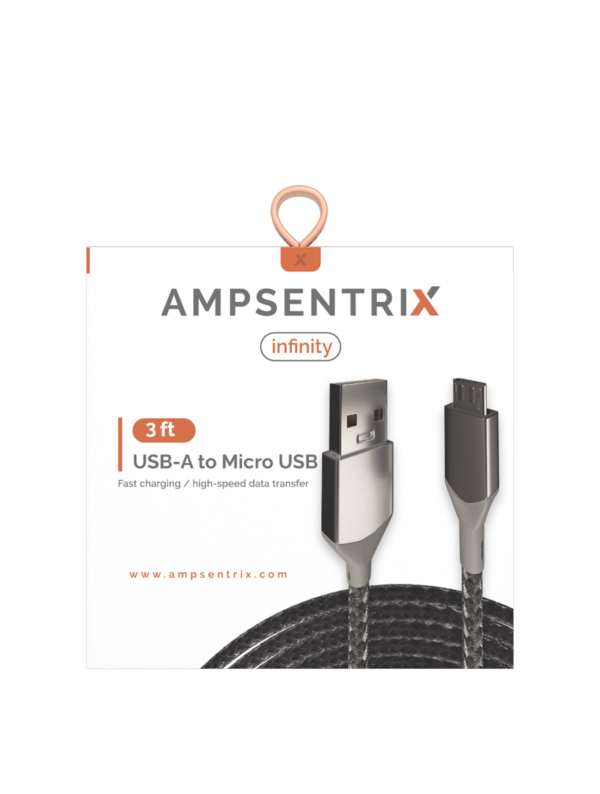 3 FT MICRO USB TO USB TYPE A CABLE (AMPSENTRIX) (INFINITY) (SILVER) - Image 2