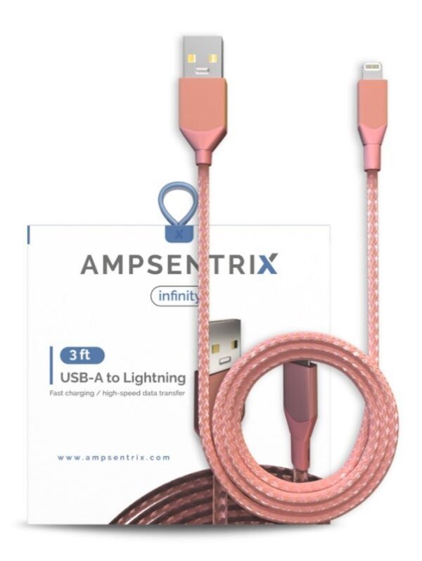 3 FT NON-MFI USB TYPE A TO LIGHTNING CABLE (AMPSENTRIX) (INFINITY) (PINK)