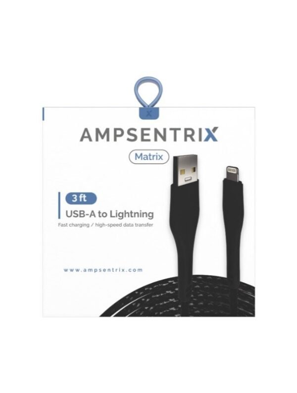 3 FT NON-MFI LIGHTNING TO USB TYPE A CABLE (AMPSENTRIX) (MATRIX) (BLACK) - Image 3