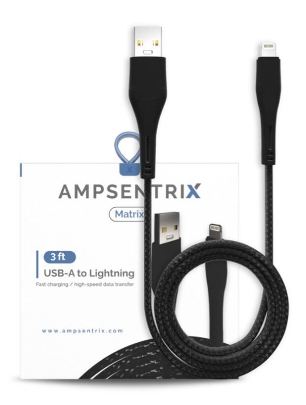 3 FT NON-MFI LIGHTNING TO USB TYPE A CABLE (AMPSENTRIX) (MATRIX) (BLACK)