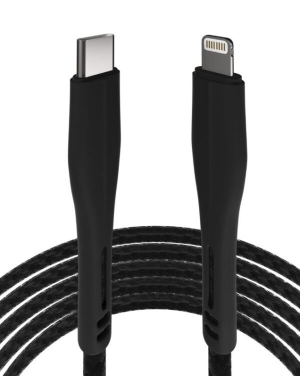 3 FT NON-MFI LIGHTNING TO USB TYPE C CABLE (AMPSENTRIX) (MATRIX) (BLACK) - Image 3