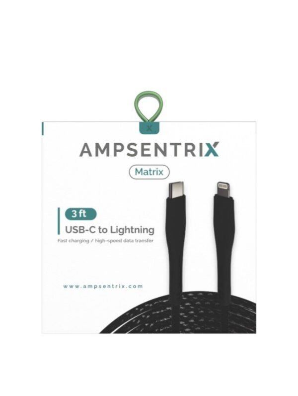 3 FT NON-MFI LIGHTNING TO USB TYPE C CABLE (AMPSENTRIX) (MATRIX) (BLACK) - Image 2