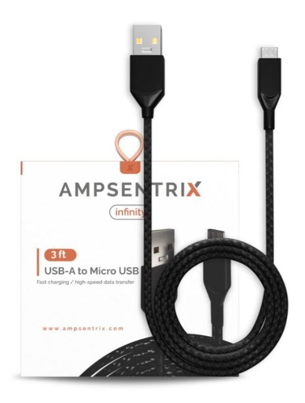 3 FT MICRO USB TO USB TYPE A CABLE (AMPSENTRIX) (INFINITY) (BLACK)