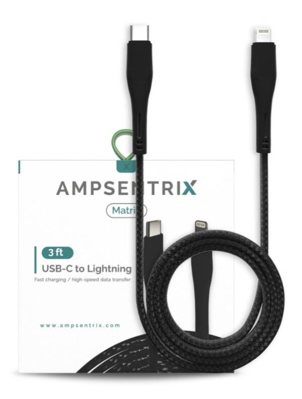 3 FT NON-MFI LIGHTNING TO USB TYPE C CABLE (AMPSENTRIX) (MATRIX) (BLACK)